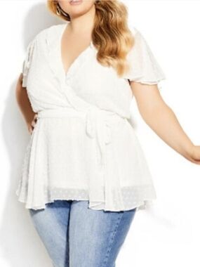 City Chic White Wrap Blouse with Tie Waist Size 18 NWT